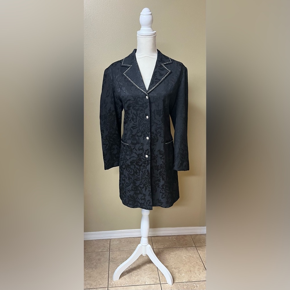 NWOT Christine Alexander Black fully lined Dress Coat with Rhinestone detail